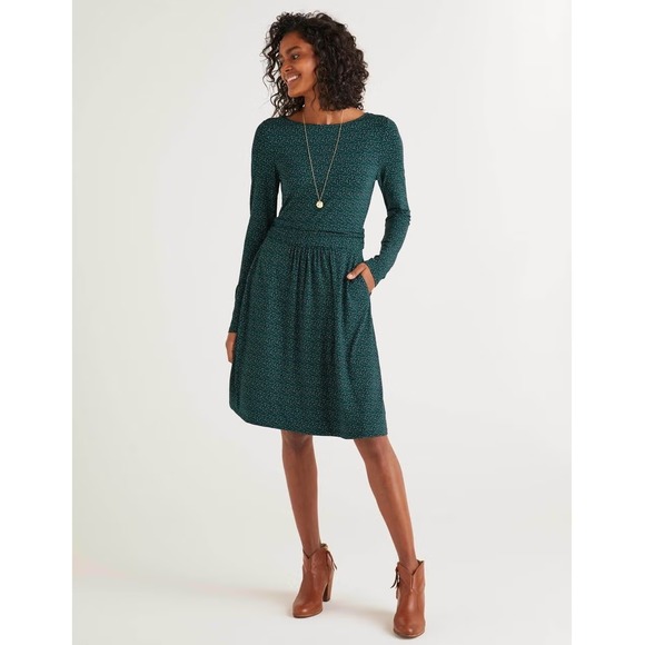 Boden Abigail Jersey‎ Dress 4P Midnight Garden Confetti Dot Print Green Stretch - Picture 1 of 9